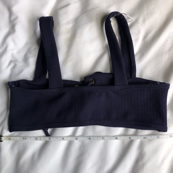 Navy Ribbed Lace Up String Bikini Set - Picture 3 of 5